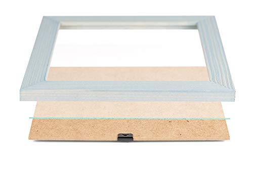 Image of Rustic Wooden Poster Picture Frame 11x17 - Natural Solid Eco Distressed Wood for Wall Mounting Photo Frame - Blue