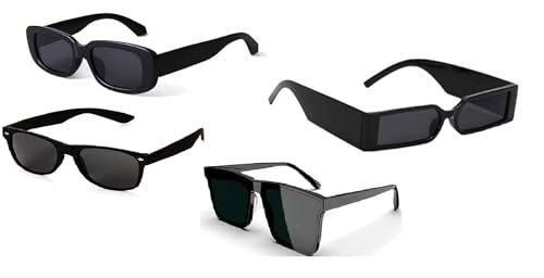 Image of Rectangular Sunglasses, Black Frame, Dark Grey Lenses, Retro Style-Men Women