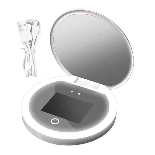 Genérico Mirador Maquillaje UV Protector Solar | Espejo Compacto con Cámara UV,Espejo Plegable Doble Cara con Luces LED Regulables, 2X Aumento Y Portátil para Viaje Y Baño
