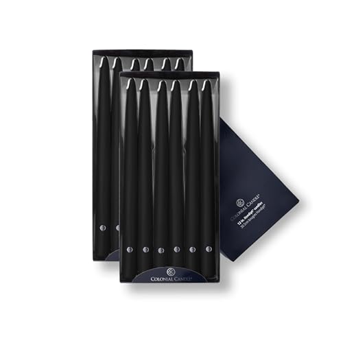 Image of Colonial Candle Unscented Taper Candle, Handipt Collection, Black, 12 in, Pack of 12 - Up to 10 Hours Burn