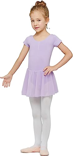 MdnMd Toddler Ballet Leotards for Girls Dance Leotards with Skirt Gymnastic Ballerina Outfit Dress Classic Short Sleeve4