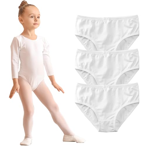 Hornice Mädchen-Unterwäsche aus Reiner Baumwolle,3er-Pack Weiße Slips Tanzunterwäsche Geeignet für 4-18 Jahre, Lateinamerikanische Tänze, Ballett
