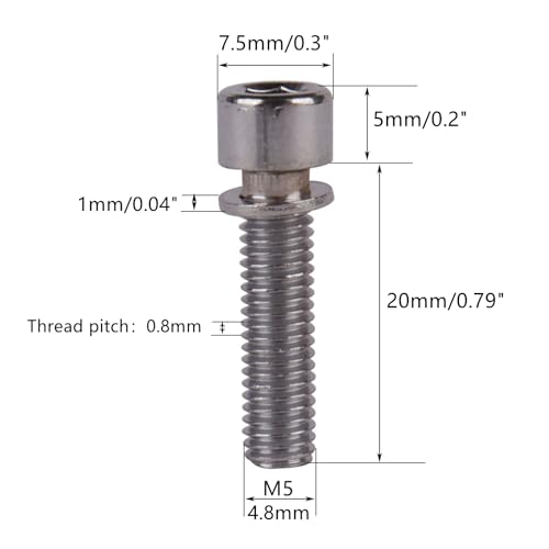 Image of Stainless Steel M5x20mm Hex Bolt with Washer, Pack of 10, for Bicycle Stem Parts
