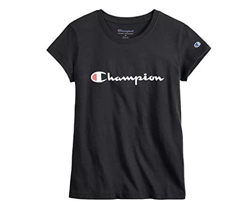 Champion Script Logo Girls Active Shirts & Tees Size S, Color: Black/White