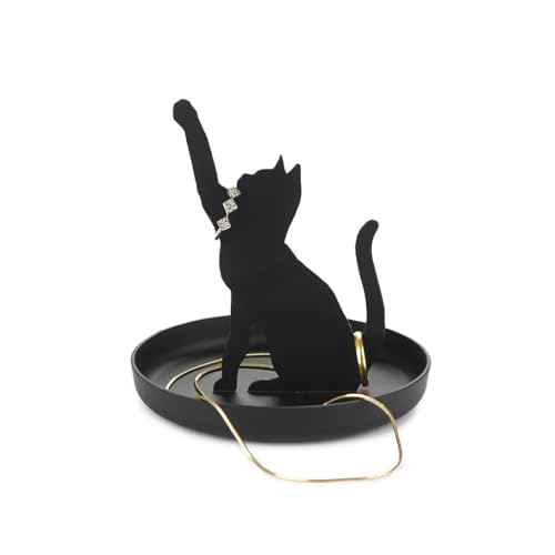 Balvi Porta anillos Feline Color negro Soporte de joyas de silueta de gato Metal