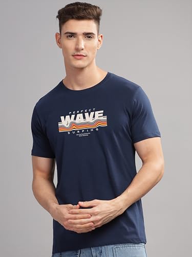 Image of ADRO Mens Printed T Shirt | The Super Soft Tshirt in India| Pure Cotton Lycra Breathable Fabric| 4 Way Stretch smart tech Fabric| Round Neck T-Shirt (Also in Plus Size) RN25-ST-WAVE-NB