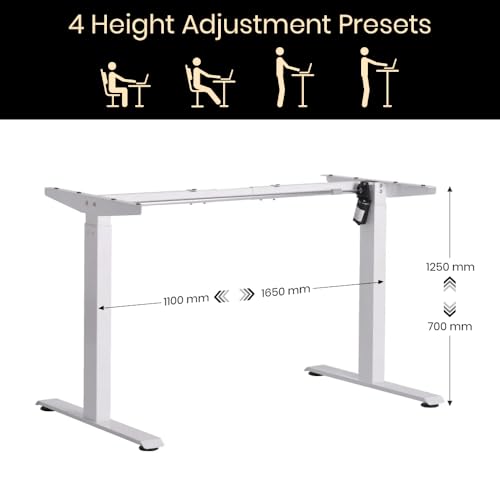 Image of Pulse Electric Height Adjustable Table Standing Desk| 80KG Wt Cap| 3 Year Warranty| Adaptor Hanger, Headphone & Cup Holder (White Only Frame | No Tabletop)