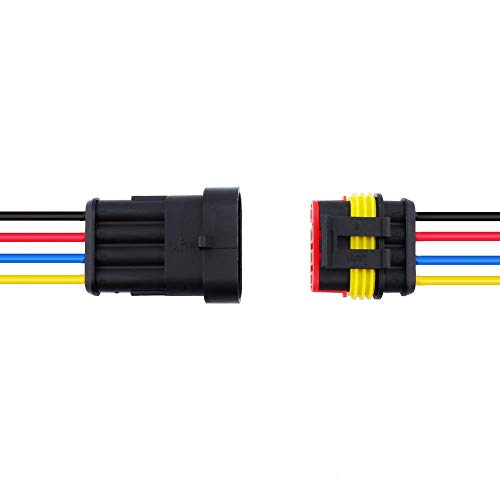 MUYI 5 Sets 18AWG Waterproof Electrical Connectors Kit 1.5mm Series Terminal and Rubber Seal with 10cm Wire Weatherpack Connectors (4 pin)