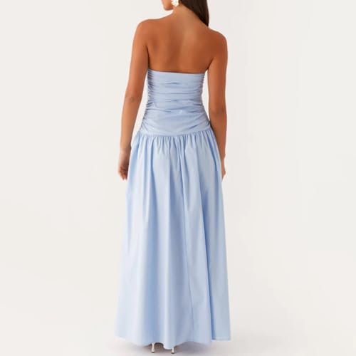 Image of Women Tube Top Maxi Dress Summer Strapless Backless Bodycon Long Bandeau Dress Elegant Off Shoulder A Line Dresses