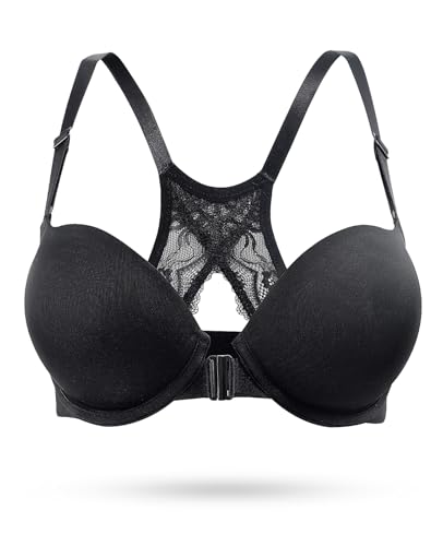 Push Up Front Closure Bras for Women Thick Padded Racerback Add 2 Cups Plunge Bra Underwire