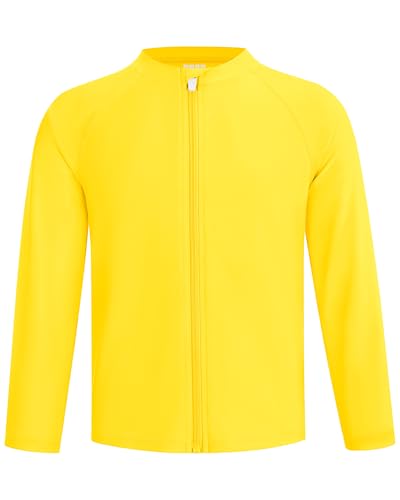 Image of Runhit Boys UPF 50+ Rash Guard Long Sleeve Zip Up 2T to Youth UV Sun Protection Shirt for Beach Surf Fish Quick Dry