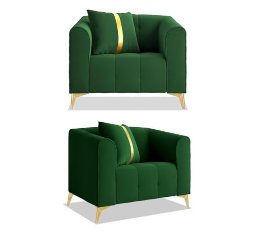 Image of Shie Wood Art Modern Classic Chesterfield Sofa for Living Room Bedroom Reception and Office (3+1+1 Seater, Green)