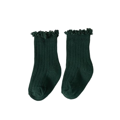 Ruffle socks 3pcs Short Ruffle Girls Soft Cotton Lace Flower Children Socks(Green,5-8Years(XL))