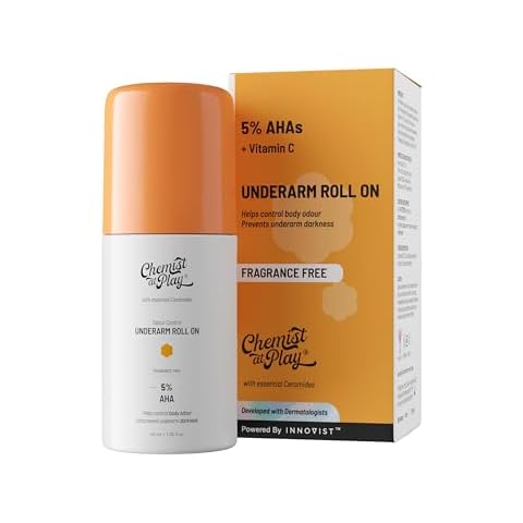 Chemist At Play UnderArm Roll-On with 5% Lactic Acid 1% Mandelic Acid | Prevents Odour Brightens Skin & Exfoliates Underarm | Fragrance-Free for Sensitive Skin | Alcohol & Aluminium Free | 1.3 Ounce Cover