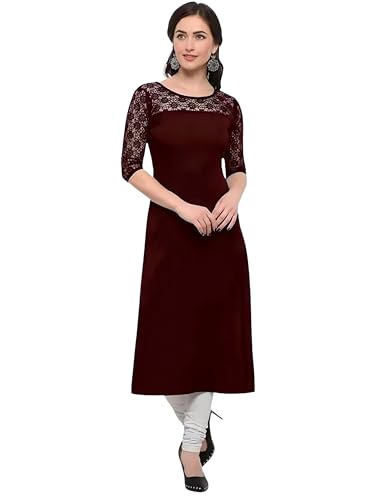 Image of Women's Crepe A-line Straight Kurtis, Plain Casual Wear Kurtis