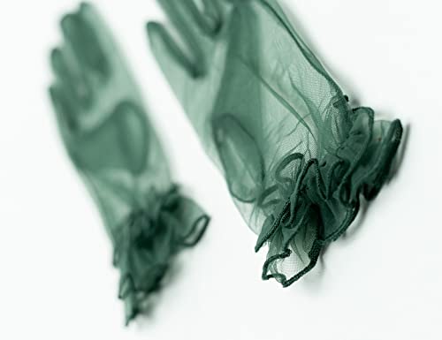 QRBTSCL Women's Ruffled Tulle Mesh Gloves Wedding Party Gloves Short Prom Evening Gloves