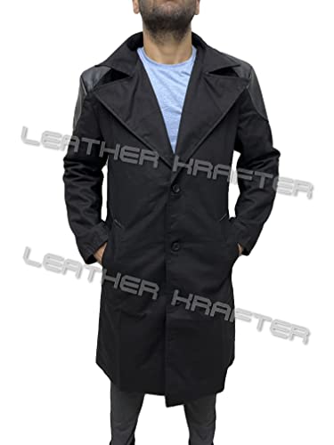 Billy Men's Butcher Long Coat Real Leather Patch Cotton Trench Coat Jacket4