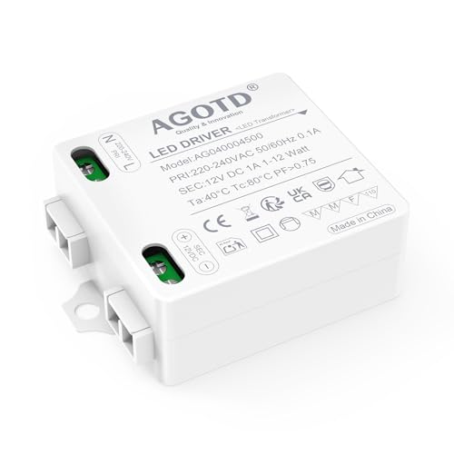 AGOTD LED Trafo 12V 1A 12W Flackerfrei für LED Strip G4 GU5,3 LED Netzteil Treiber Transformator Driver Power Supply AGOTD LED Trafo 12V 1A 12W Flackerfrei für LED Strip G4 GU5,3 LED Netzteil Treiber Transformator Driver Power Supply