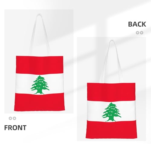 Flag Of Lebanon Print Polyester Canvas Tote Bag, Worthy Shopping Bag, Ideal For Present And Daily Errands3