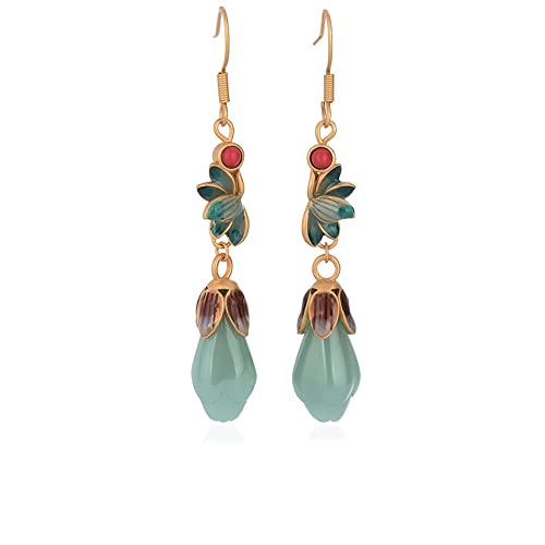 Dark Green Jade Earrings for Women Dangle Drop14K Gold Plated S925 Sterling Silver Hook Jade Oval 8mm Cute Hypoallergenic Earrings Jewellery Gift for Women