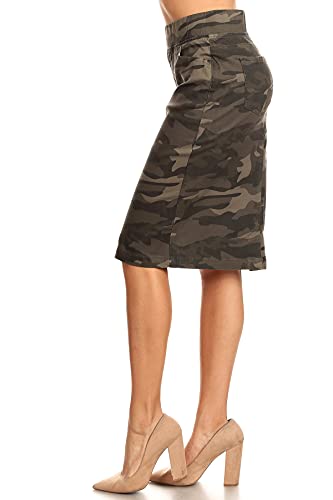 Fashion2Love Women's Size High Waisted Shaping Pull-On Stretch Twill Mid Length Skirt (77600)2