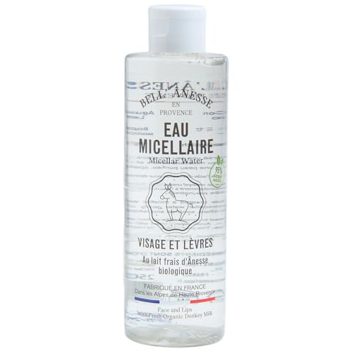 Label Provence Nature Nettoyant à l'eau micellaire française et démaquillant enrichi au lait d'ânesse bio pour tous les types de peau, parfum lait d'ânesse 250 ml