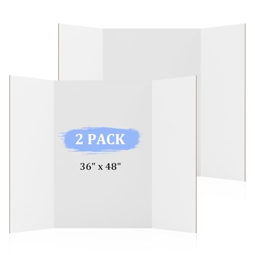 AKONEGE 2 Pack 36' x 48' Trifold Poster Board for Presentation, White Corrugated Cardboard Large Tri Fold Poster Board for Science Fair, Office & School Projects, Photo Displays, Exhibitions Event