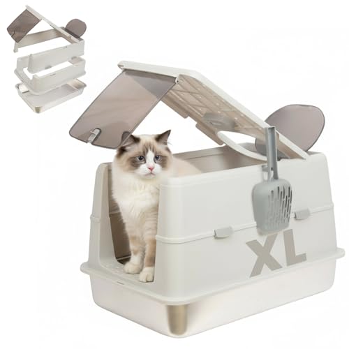 Arenero metálico grande para gatos cerrado de acero inoxidable miniatura 1