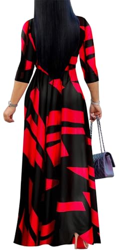 Image of Women's Floral Maxi Dress Summer Casual V-Neck 3 /4 Sleeve Long Bohemian Print Evening Party Dress