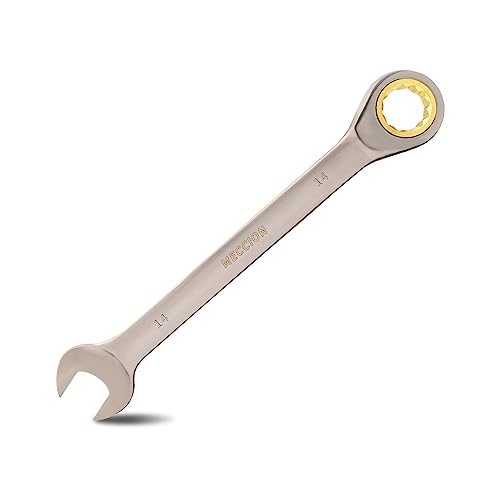 Meccion Fixed Head Ratchet Spanner 14mm Professional Chrome Vanadium Steel Forged Combination Wrench - Black Nickle Plated