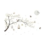 Mebix TRD Vinil Adhesivo Decorativo para Pared Pegatina de Árbol con Jaulas y Aves 187cm x 128cm