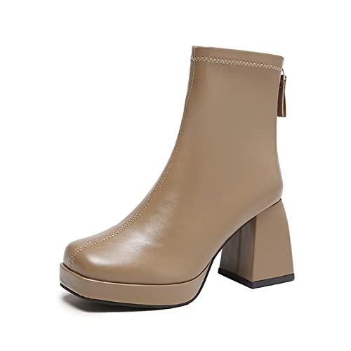 Bottines en croûte de cuir talons hauts femme avec plateforme et fermeture éclair