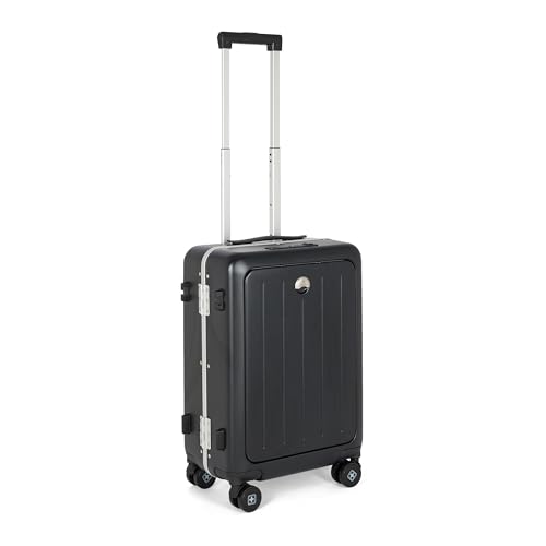 Image of SWISS MILITARY Black Gold Collection Bristol Luggage, Anti-Theft Zipperless Trolley, TSA Lock, 360 Wheels, USB & Type-C Port, 14 inch Laptop Compartment, 44L, Makrolon PC,(Free Cover) Black, 55cm