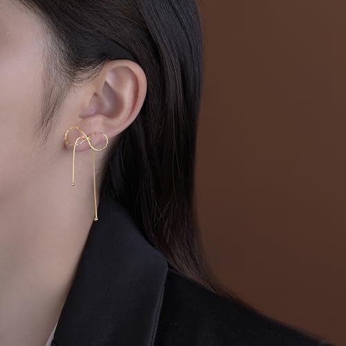 Reffeer Solid 925 Sterling Silver Bow Drop Earrings Dangle for Women Teens Bowknot Dangle Earrings Studs3