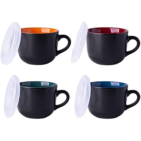 GBHOME Ceramic Soup Mugs with Lid Cover