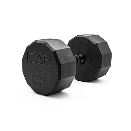 Image of CAP Rubber Coated Dumbbell Weights, Free Weights for Home Gym Strength Training, Anti-Roll Hex Dumbbells with Black, Chrome & Comfort Grip Handles, Singles