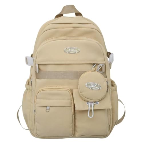 2025 Trendy Backpack for Women Men Aesthetic Laptop Backpack Large Computer Bag Preppy Daypack with Coin Purse (Khaki)