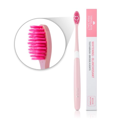 HIMALAYA PINKSALT Natural Toothbrush - Medium Toothbrushes for Adults Plaque Remover for Teeth Tapered Bristles Gentle on Teeth and Gum Deep Clean Toothbrush
