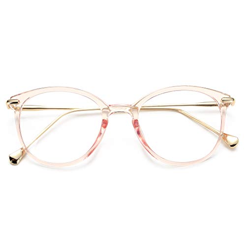 COASION Vintage Round Clear Glasses Non-Prescription Eyeglasses Frames for Women Men (Clear Pink/Gold)