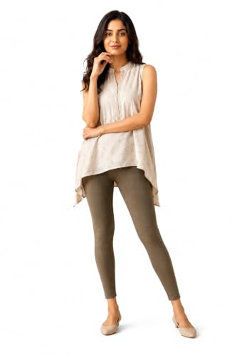 Image of Women's Cotton Lycra Ankle Length Leggings | Regular Rise, Soft 4 Way Stretch Fabric | Casual & Ethnic Wear