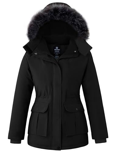 Image of wantdo Winter Coats for Women Quilted Puffer Coat Hooded Warm Parka Black L