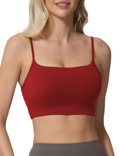 Image of Sports Bras for Women Spaghetti Strap Padded for Yoga Running Gym Workout, Wireless Scoop Neck Bras Crop Tank Top