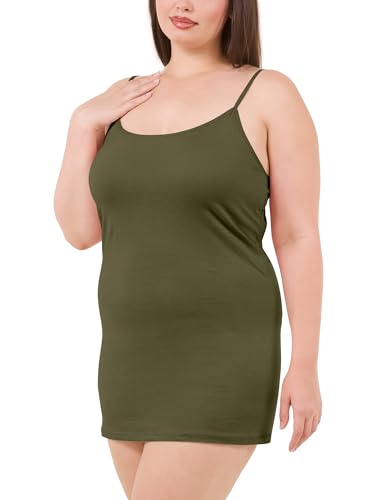 Image of Long Cotton Camisole Tank Tops for Women | Basic Braless Layering Tops with Adjustable Spaghetti Straps