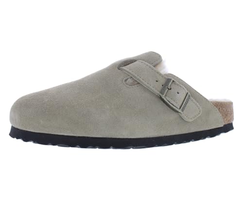Image of Birkenstock Boston Shearling Narrow Unisex Shoes Size 4, Color: Stone Taupe /Taupe