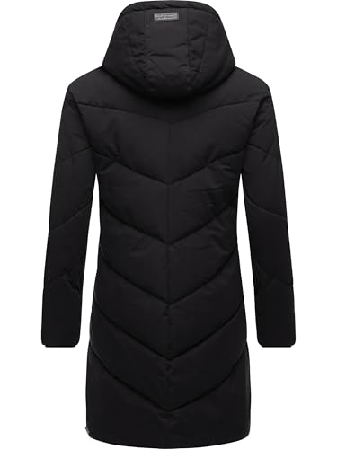 Ragwear Damen Wintermantel warmer wasserdichter Steppmantel lang mit abnehmbarer Kapuze Rebelka Black22 Gr. L