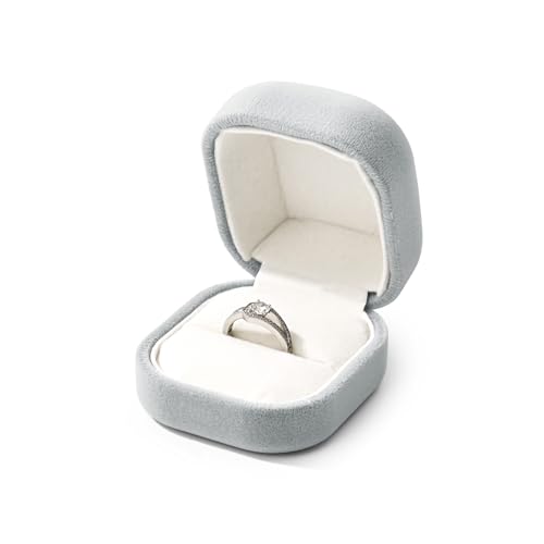 Premium Velvet Ring Box Jewelry Gift Box Small Rings Holder for Birthday, Proposal, Engagement,Wedding, Valentine's Day (Grey)
