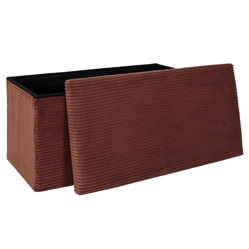 HOME DECO FACTORY - Coffre Banc Pliable Côtelé Scott Terra M2 - Mobilier Assise et Rangement - Dimensions 76 x 38 x 38 cm - Hauteur Assise 38 cm - Couleur...
