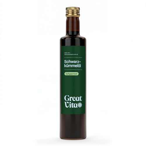 GreatVita Schwarzkümmelöl 2x 500 ml - 100{5744798273b71362a19e3c6728e9ab2a6d7b27d9186b1aa4038e36c462e9f5b3} rein, kaltgepresst, gefiltert, Vielseitig für Küche und Hautpflege, Frei von Zusatzstoffen - Aufdruck kann variieren GreatVita Schwarzkümmelöl 2x 500 ml - 100{5744798273b71362a19e3c6728e9ab2a6d7b27d9186b1aa4038e36c462e9f5b3} rein, kaltgepresst, gefiltert, Vielseitig für Küche und Hautpflege, Frei von Zusatzstoffen - Aufdruck kann variieren