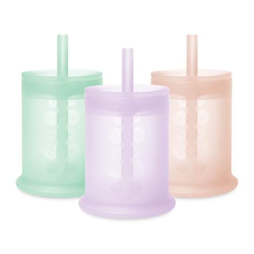 Image of Olababy Silicone Training Cup with Straw Lid Bundle 5oz Lilac + 5oz Mint + 5oz Coral