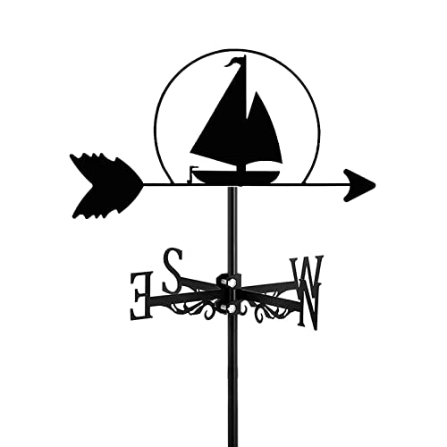 DEAVER WeathervaneIron Sloop Adorno de velero Veleta Indicador de dirección de Veleta de Vino de Acero Inoxidable Balandra y Faro